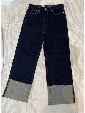 Pilcro Anthropologie High Rise Cuffed Wide Leg Jeans Dark Wash Size 29 NWOT $148